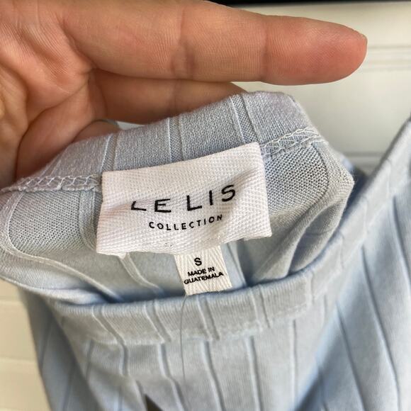 Le Lis Blue Ribbed Raw Hem Backless Sleeveless Fitted Square Neck Mini Dress - Picture 5 of 8